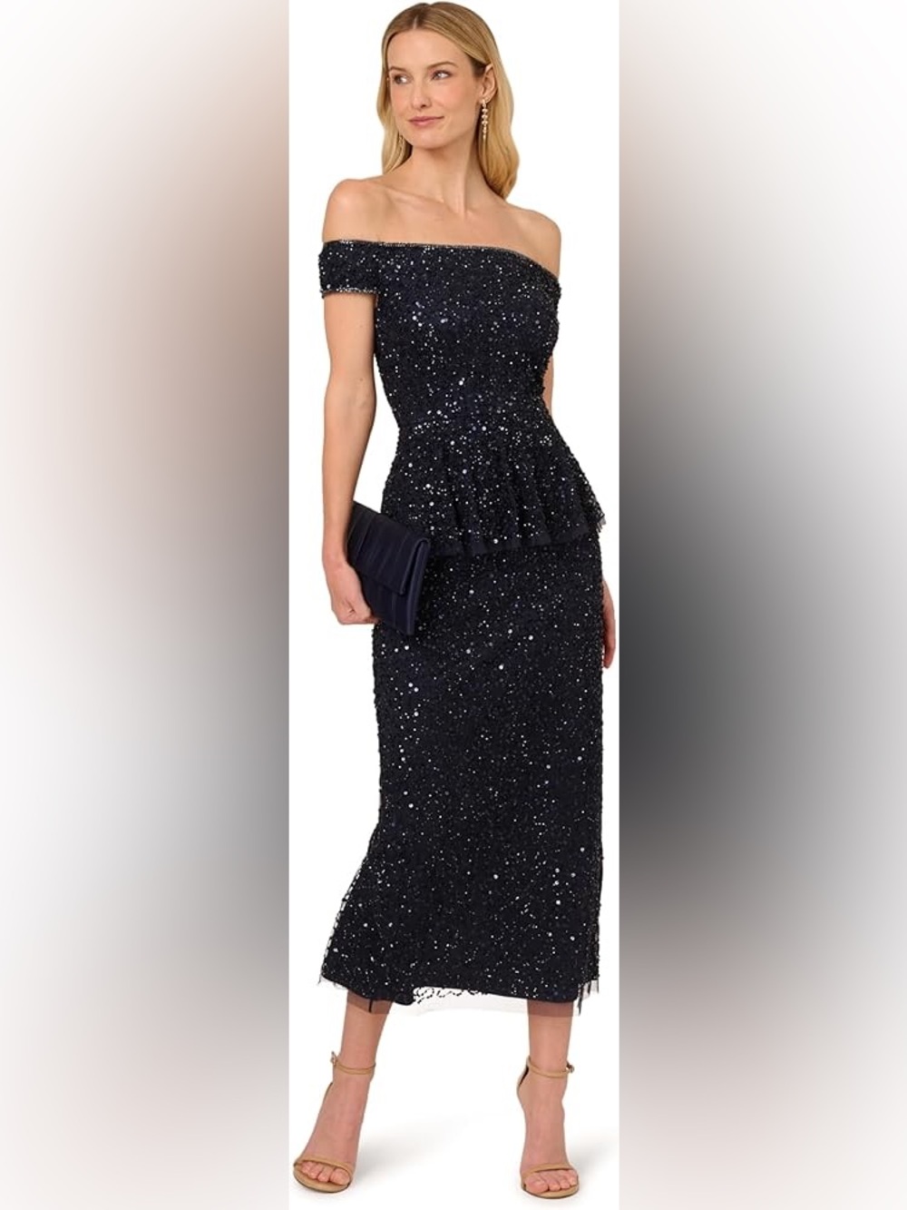 NWT Adrianna Papell beaded cocktail Sequin Peplum Midi Dress Sz 2 $278 formal